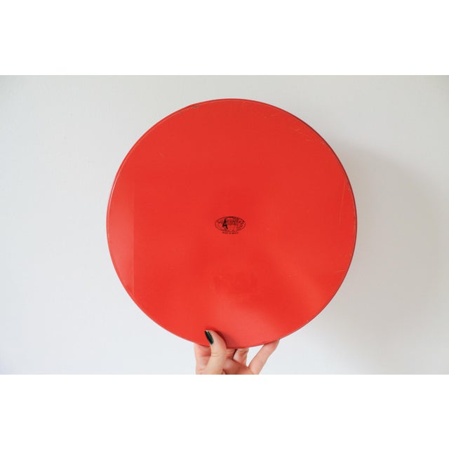 Orange Vintage 1970s Round Red Metal Serving Tray Featuring a Bright "Flower Power" Floral Pattern For Sale - Image 8 of 9