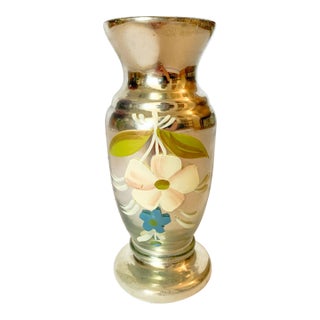 1920s Hand Painted Mercury Glass Vase For Sale