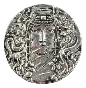 Early 20th Century Art Nouveau Veiled Female Portrait Brooch by Rine Pewter
