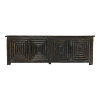 Distressed Black Square Pattern Sideboard For Sale