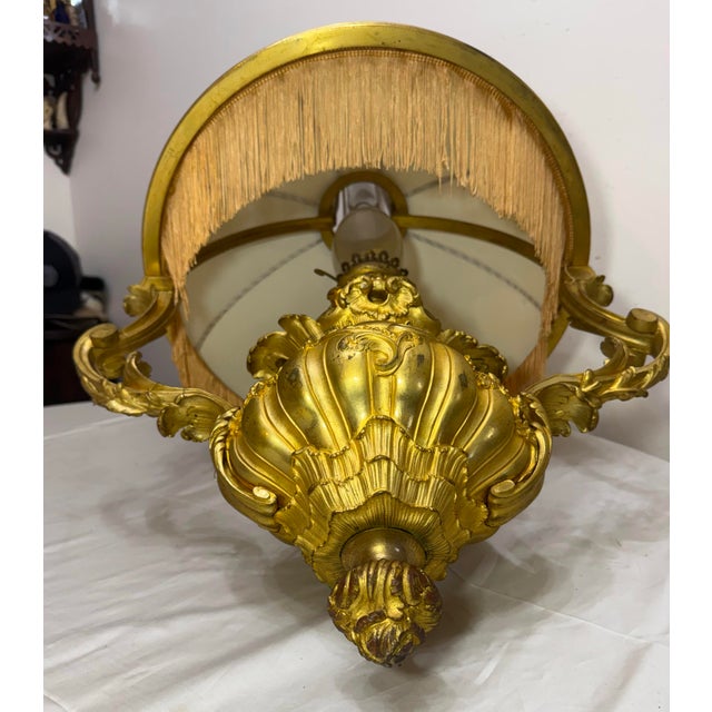 French Large Antique 1800's Ornate Louis XVI Dore Bronze Electric Oil Lamp Chandelier For Sale - Image 3 of 16