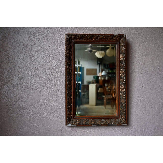 Antique Bohemian Mirror in Embossed Metal Frame with Oak Leaves, 1950s For Sale - Image 10 of 10