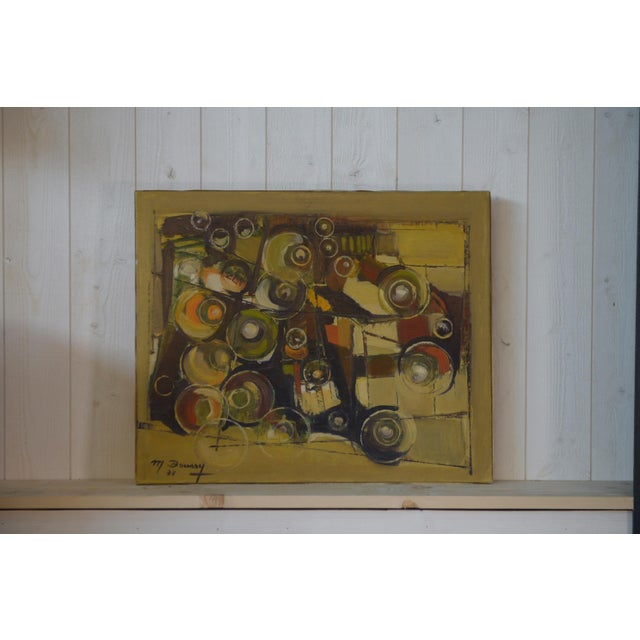 Boussy, Abstract Composition, 1977, Canvas Painting, in Very Good conditions. Designed 1970 to 1979 This piece has an...