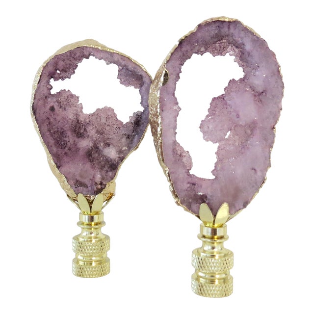 Lilac and Gold Leaf Geode Finials, a Pair by C. Damien Fox For Sale