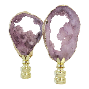 Lilac and Gold Leaf Geode Finials, a Pair by C. Damien Fox