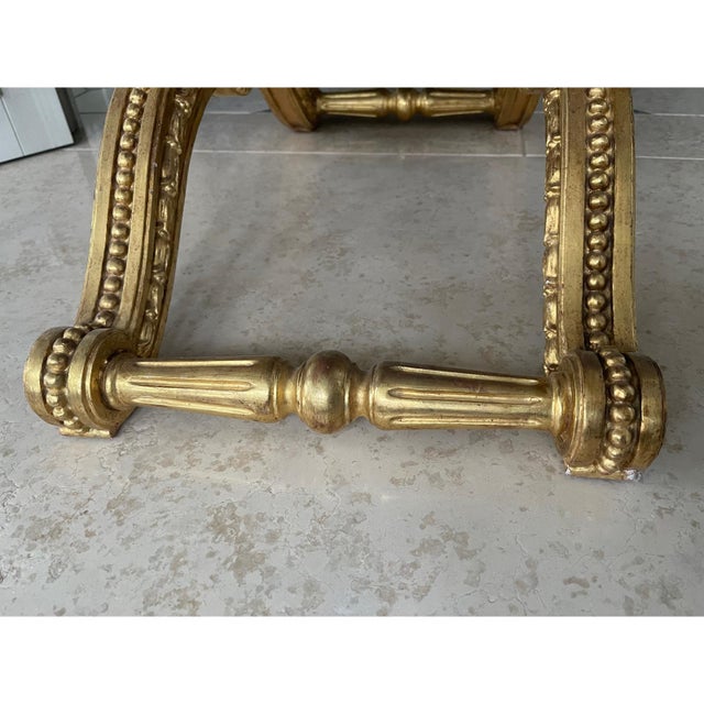 Vintage Giltwood Pliant Stools with Beige-Gold Upholstery, 1990s, Set of 4 For Sale - Image 4 of 8