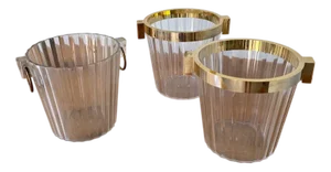Acrylic Glass and Gold Champagne Buckets, 1970, Set of 3