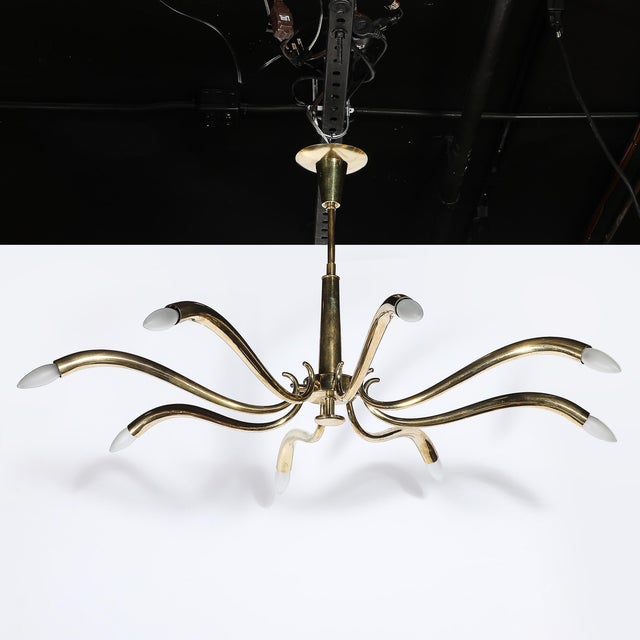 Mid-Century Polished Brass 8-Arm Sculptural Chandelier by Oscar Torlasco For Sale - Image 16 of 17