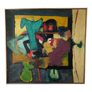 Vintage Mid Century Abstract Painting on Canvas For Sale