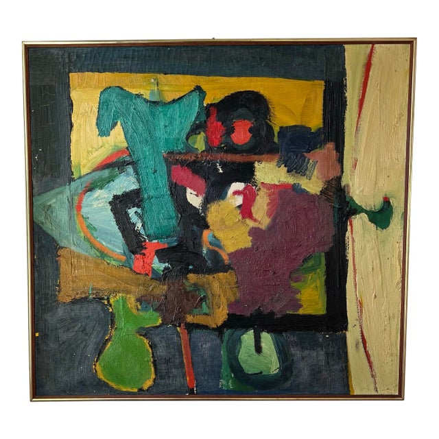 Vintage Mid Century Abstract Painting on Canvas For Sale