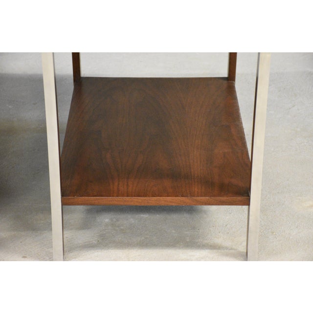 Wood 1960s Paul McCobb Walnut and Aluminum End Tables - A Pair For Sale - Image 7 of 8