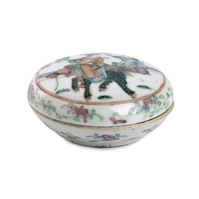 Vintage Chinese Polychrome Porcelain Box with Lid For Sale - Image 3 of 5