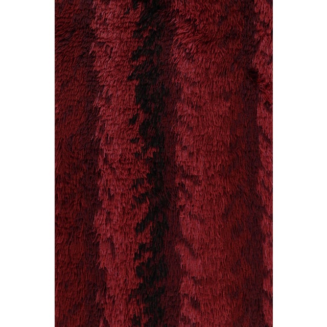 1960s Vintage Swedish Rya Rug, Bold Scandinavian Strips in Rich Red - Rug & Kilim For Sale - Image 5 of 7