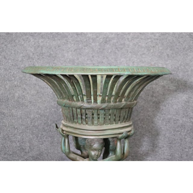 Large Verdigris Finished Cast Metal Figural Planters after Clodion - A Pair For Sale - Image 10 of 12