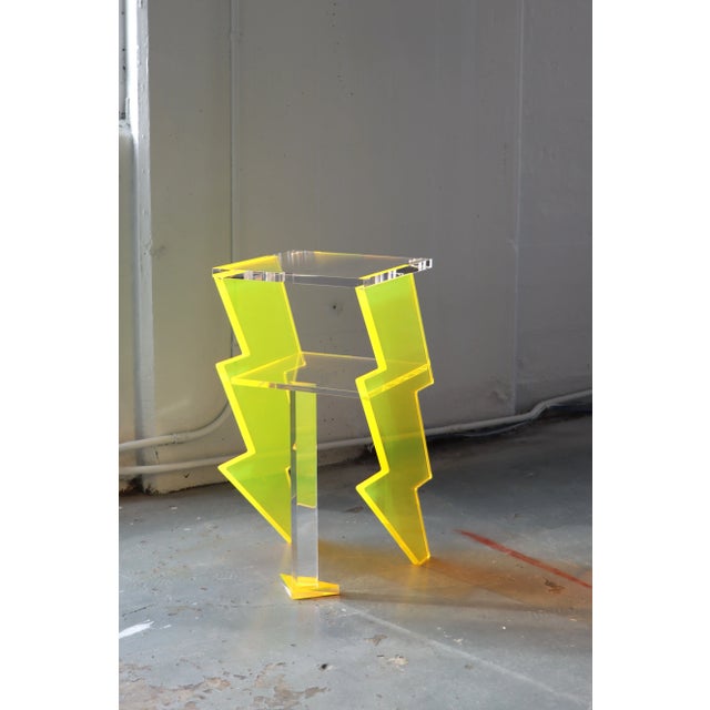 Bolt Nightstand in Yellow Acrylic by Benjamin Vintage and Design For Sale - Image 4 of 13