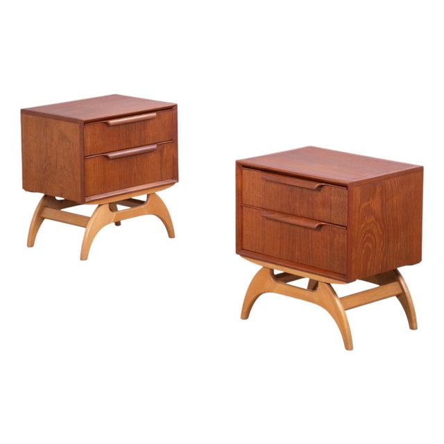 Teak Bedside Tables with Oak Frame, Denmark, 1960s, Set of 2 For Sale