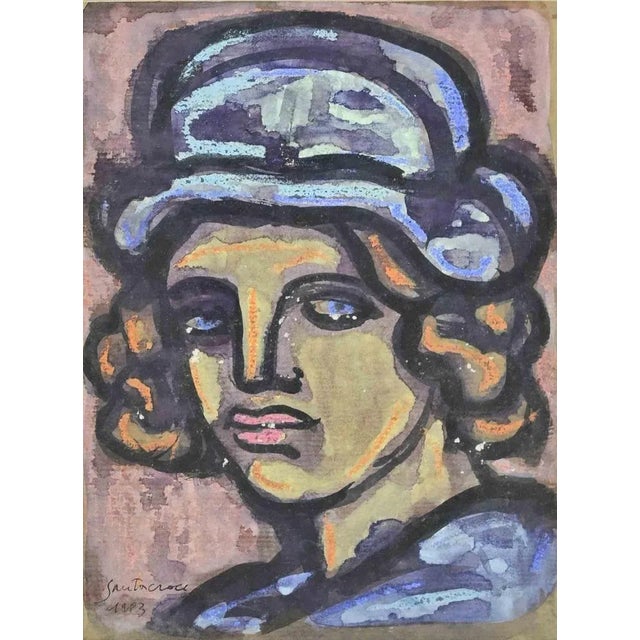 1980s Antonio Santacroce, Portrait, Watercolor, 1983 For Sale - Image 5 of 5