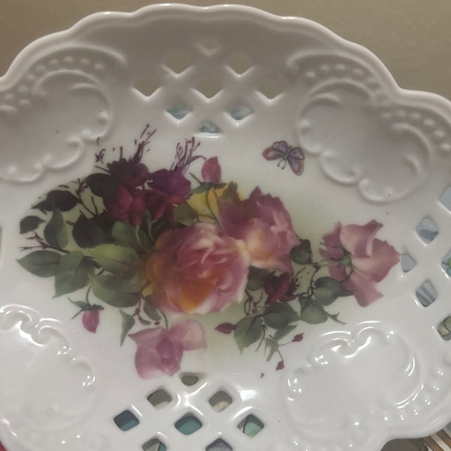 Victorian Vintage Formalities by Baum Brothers "Victorian Rose" Reticulated Porcelain Bowl For Sale - Image 3 of 6