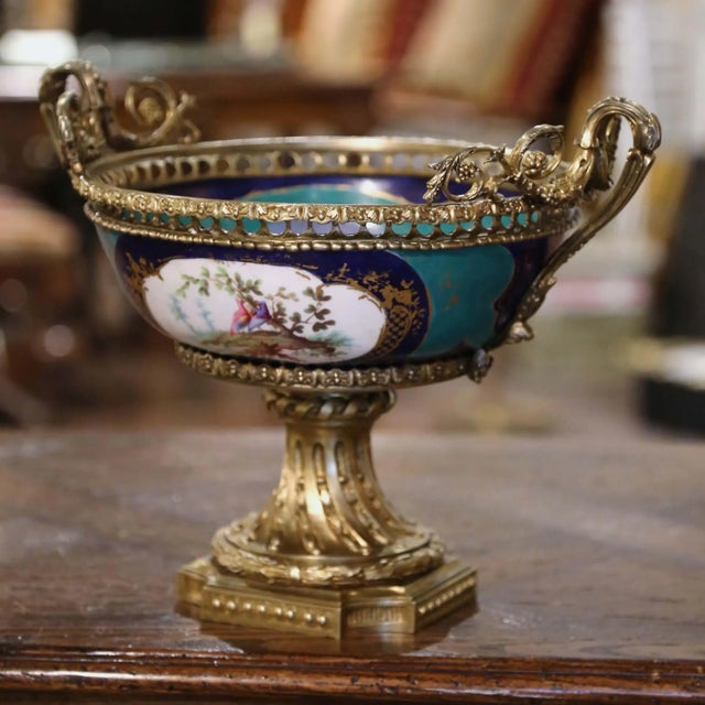 19th Century French Sevres Style Ormolu Mounted Porcelain Jardinière For Sale - Image 11 of 13