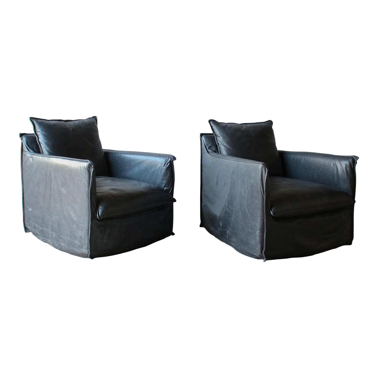 Pair of Italian Leather Swivel Lounge Chairs Chairish