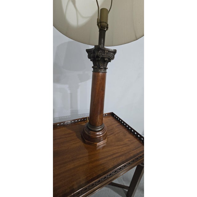 A very good pair of large corinthian oan and brass table lamps, rewired and home ready. 28" high without shades 7"...