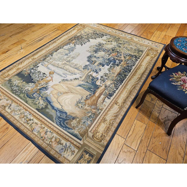 Textile Vintage French Aubusson Tapestry, Hand-Woven Wool, Forest Scene, 72" X 96" For Sale - Image 7 of 18
