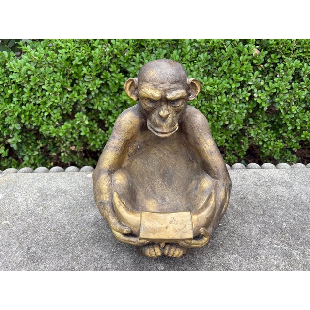 Hollywood Regency Vintage Bronze Monkey Sculpture For Sale - Image 3 of 11