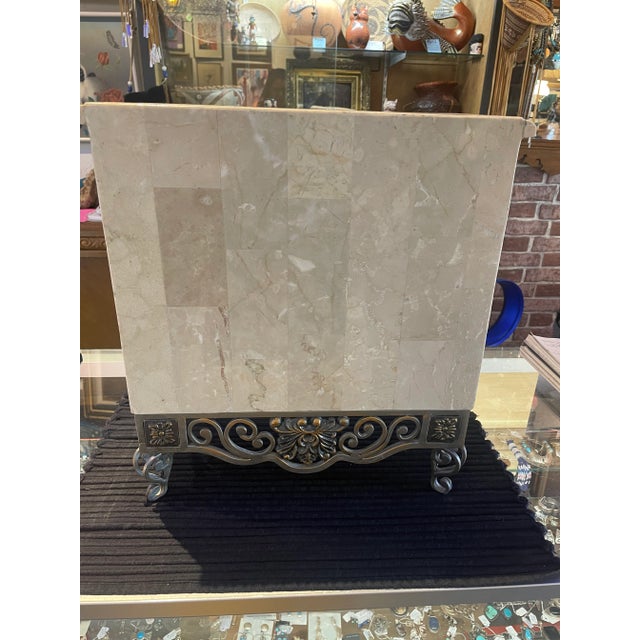 1980s 1980s Vintage 2 Color Tessellated Marble Treasure Chest with 4 Drawers on Metal Base For Sale - Image 5 of 8