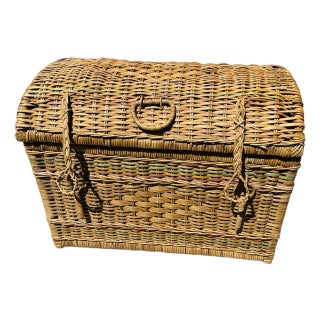 Vintage Rustic European Rattan Storage Trunk For Sale