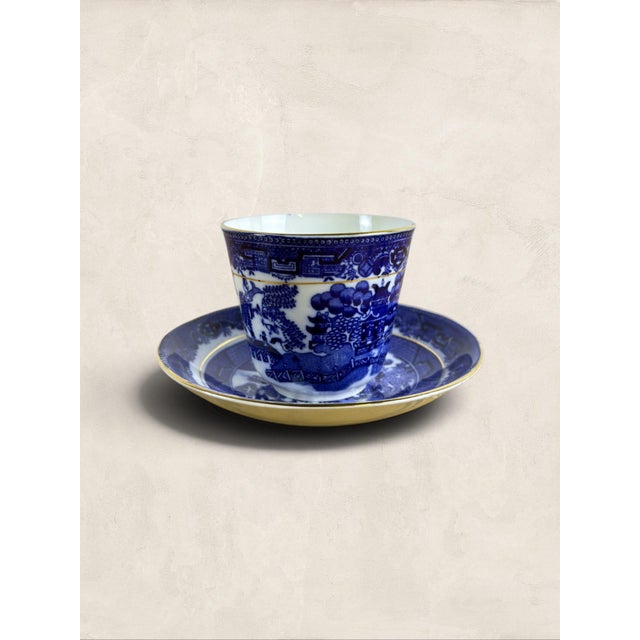 English Antique English Queens China Blue Willow Bone China Cup & Saucer For Sale - Image 3 of 10