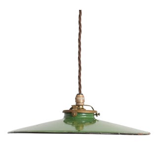 Vintage French Coolie Enamel Pendant Light in Green, 1930s For Sale