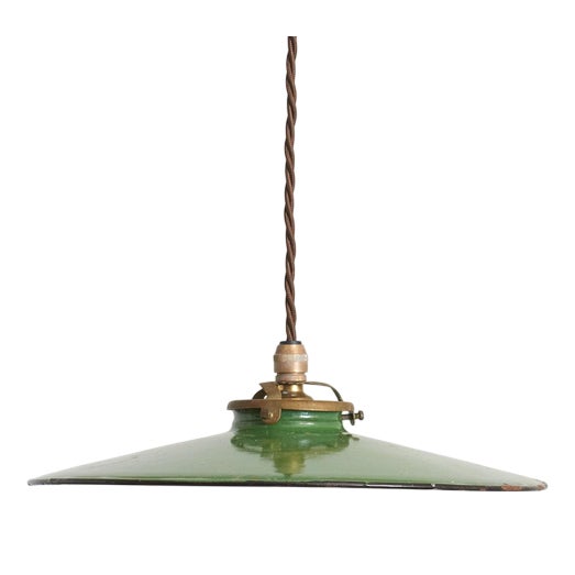 Vintage French Coolie Enamel Pendant Light in Green, 1930s For Sale