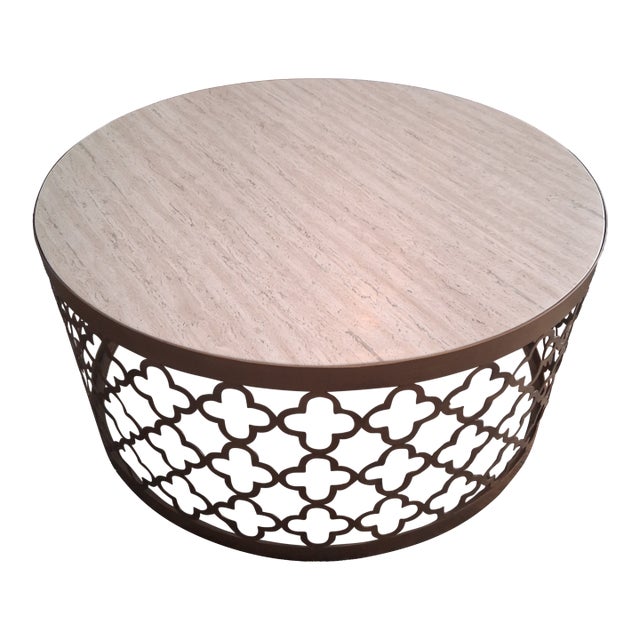 Hooker Furniture Mélange Arcada Travertine Cocktail Table With Gold Metal Base For Sale