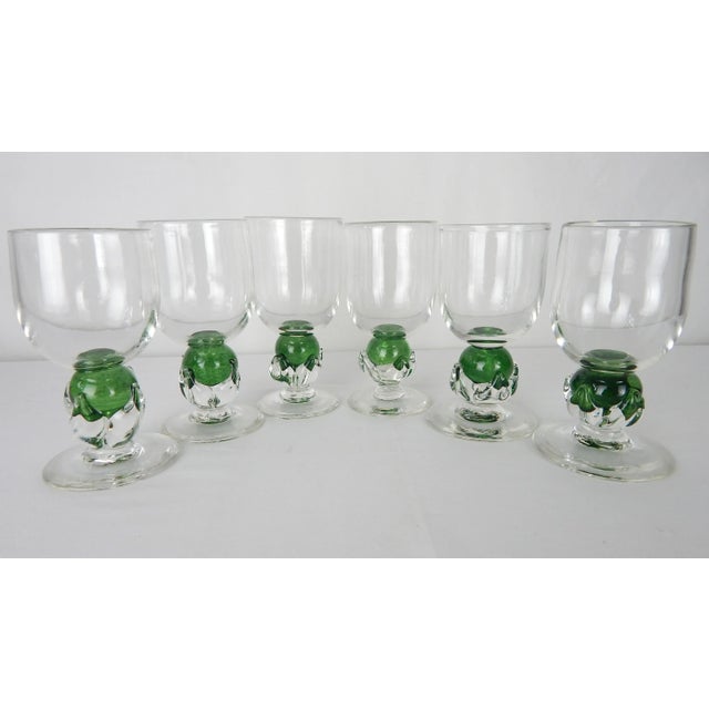 Glass Late 20th Century Artisan Green Stem Glass Goblets- Set of 6 For Sale - Image 7 of 12