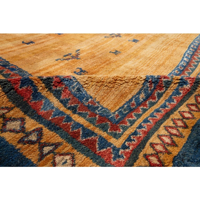 2010s Modern Goldenrod Persian Gabbeh Wool Rug With Geometric Pattern For Sale - Image 5 of 10