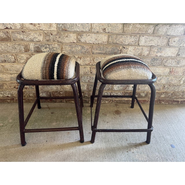Rustic European Pair of Vintage Industrial Stools For Sale - Image 3 of 17