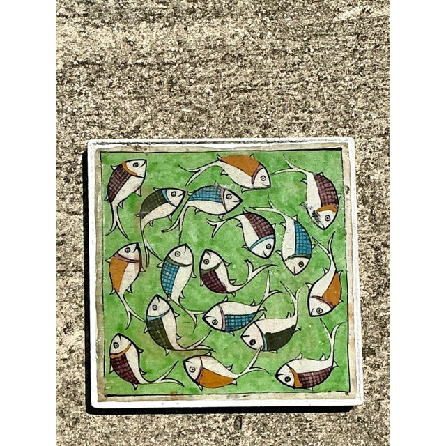 Vintage Hand Painted Fish Tile For Sale - Image 9 of 13