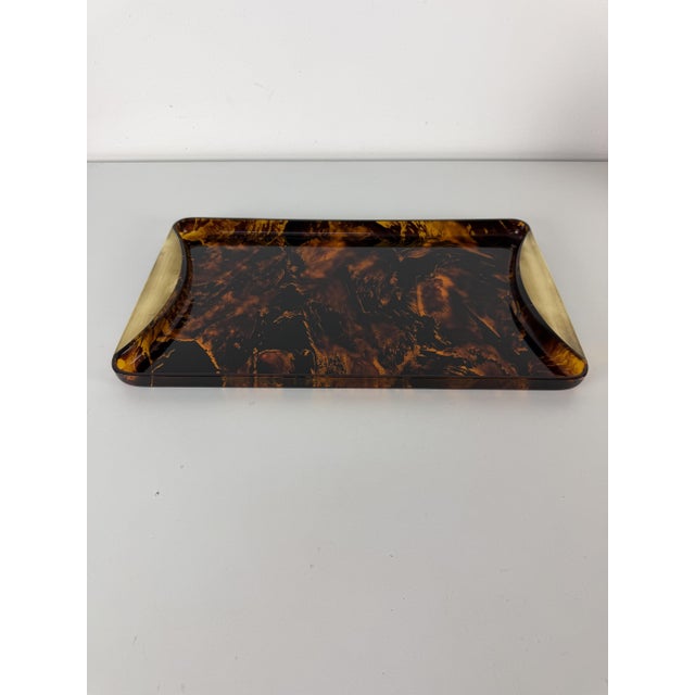 Brown Mid-Century Modern Serving Tray in Acrylic and Brass, Italy, 1970s For Sale - Image 8 of 8