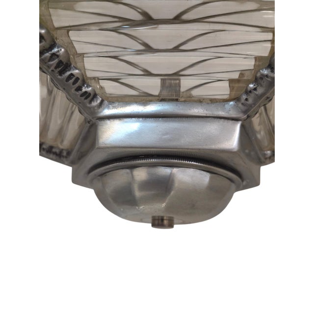 Small Art Deco Six Sided Glass and Aluminum Chandelier For Sale - Image 11 of 17