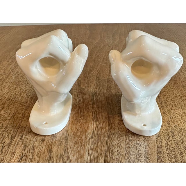 Ceramic Pair of Vintage 1977 Nancy Funk White Ceramic Wall Mounted Hands - Signed For Sale - Image 7 of 11