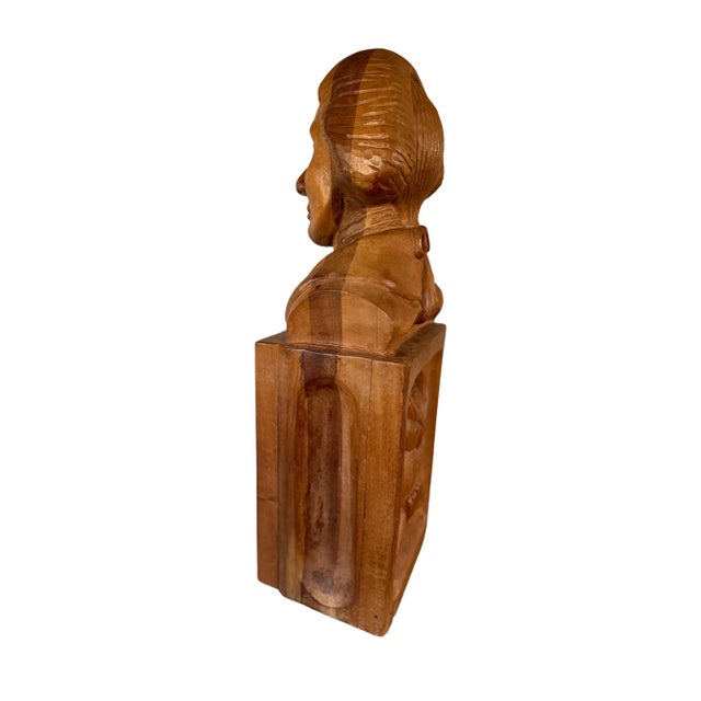 Late 20th Century Life-Size Vintage Folk-Art Carved Wood Figurative Bust of Thomas Jefferson at University of Virginia Rotunda Sculpture For Sale - Image 5 of 13