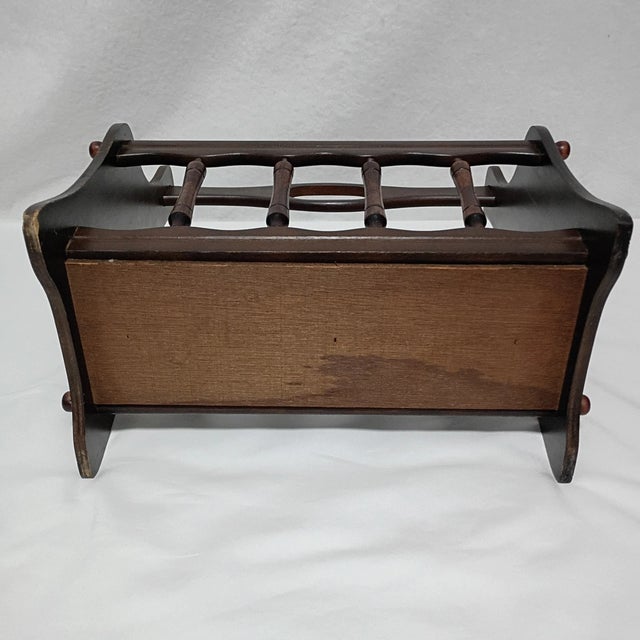 1990s Vintage Mid-Century Walnut Wood Magazine Rack For Sale - Image 5 of 7