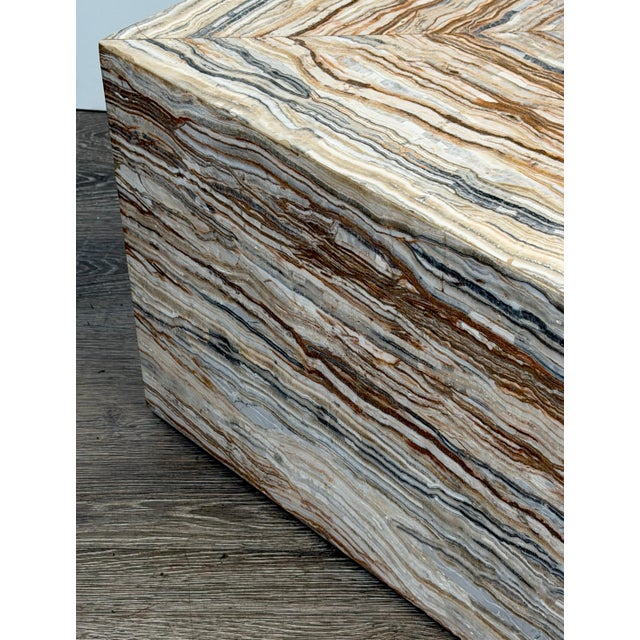 Pair Italian Specimen Travertino Oniciato Cube Side Tables, Style of Romeo Rega For Sale - Image 4 of 18