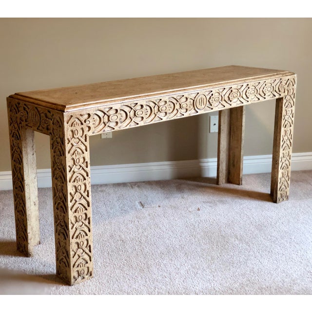 20th Century Boho Chic Minton Spidell Hand Carved Wood Console