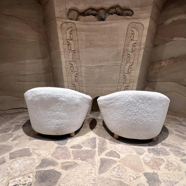 Vintage French Ivory Lounge Chairs Inspired by Jean Royère For Sale - Image 4 of 12