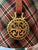 Mid 20th Century Vintage Emerald Green & Brass Table Lamp With Custom Tartan Shade and English Bridle Medallion For Sale - Image 5 of 6