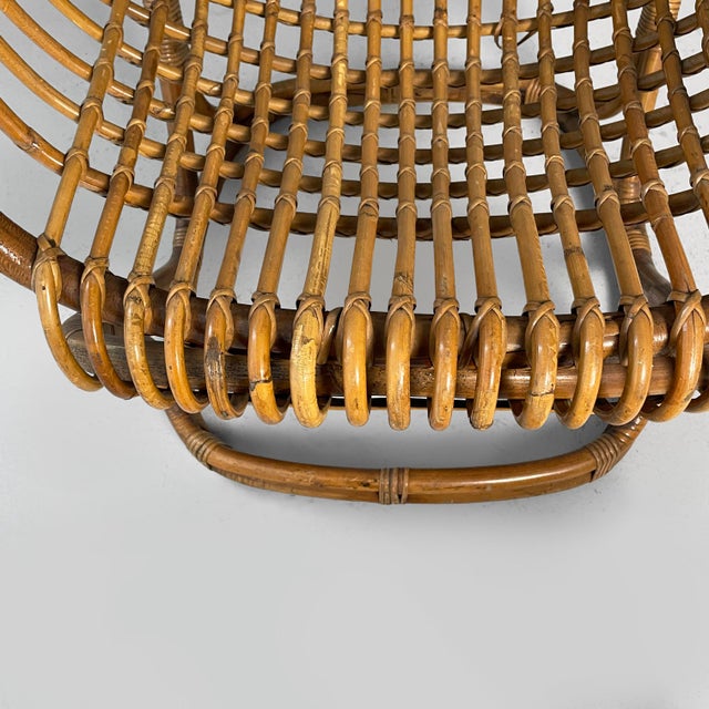 Brown Set of Mid-Century Modern Italian Rattan B4 Armchair and Ottoman from Tito Agnoli, 1950s For Sale - Image 8 of 18
