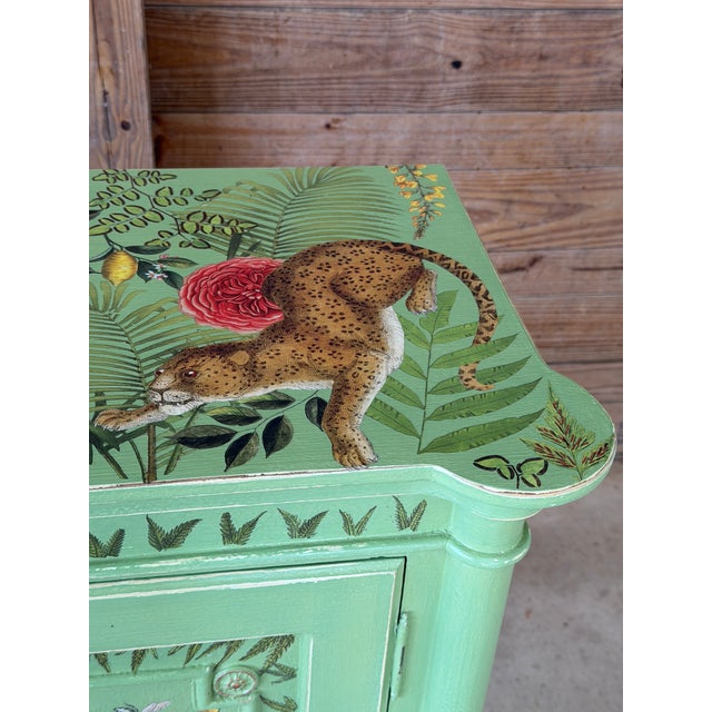 Habersham Furniture Habersham Cabinet Custom Painted With Tropical Birds and Leopards For Sale - Image 4 of 11