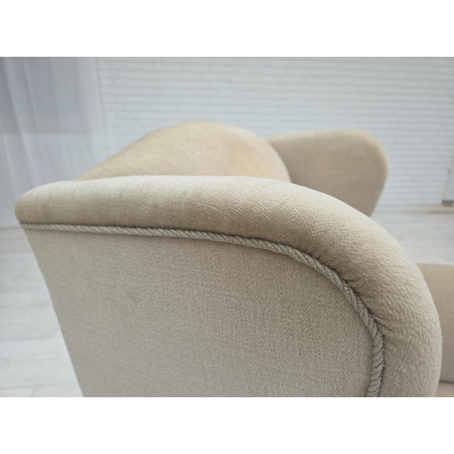 Danish Wingback Armchair in Velour and Carved Oak, 1950s For Sale - Image 6 of 18