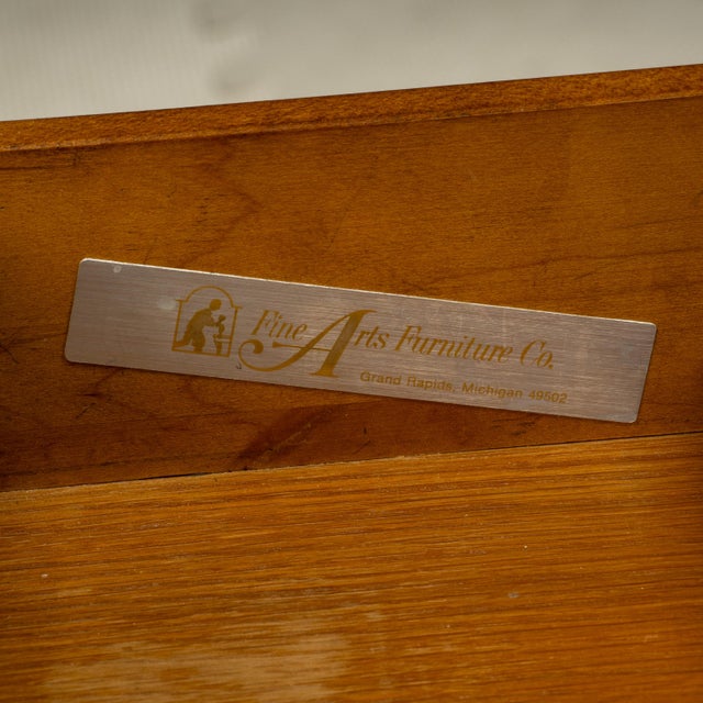 Vintage Burl Walnut Nightstands by Fine Arts Furniture With Brass Handles - A Pair For Sale - Image 13 of 18